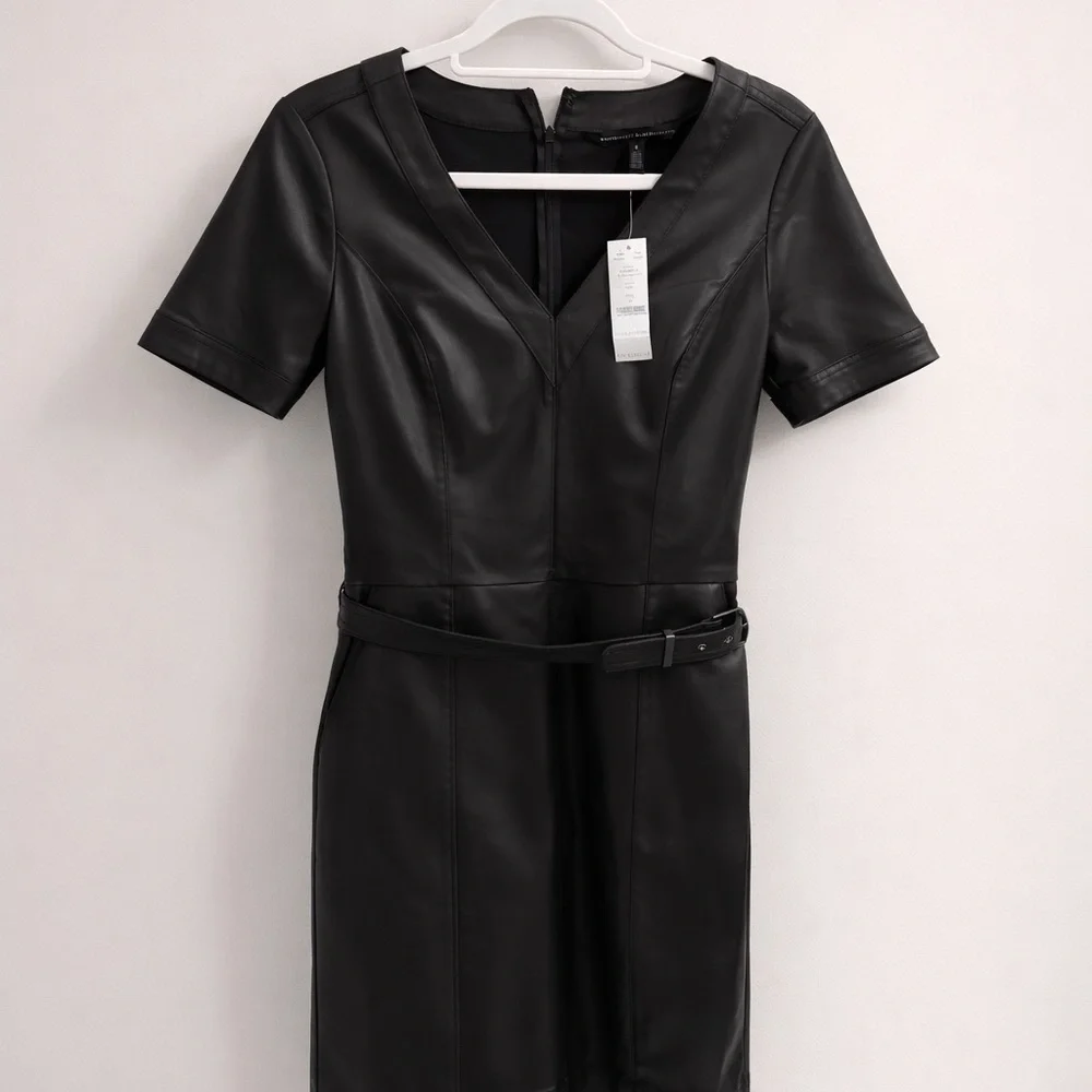White House Black Market Black Faux Leather Sheath Dress Size 6 NWT - Picture 5 of 6